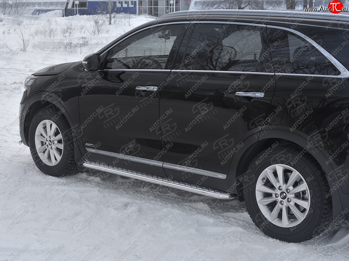 22 999 р. Порожки для ног SLITKOFF (Ø42 мм)  KIA Sorento  UM/Prime (2018-2020) рестайлинг (Лист алюминиевый, труба - сталь окрашенная в черный цвет)  с доставкой в г. Чебоксары