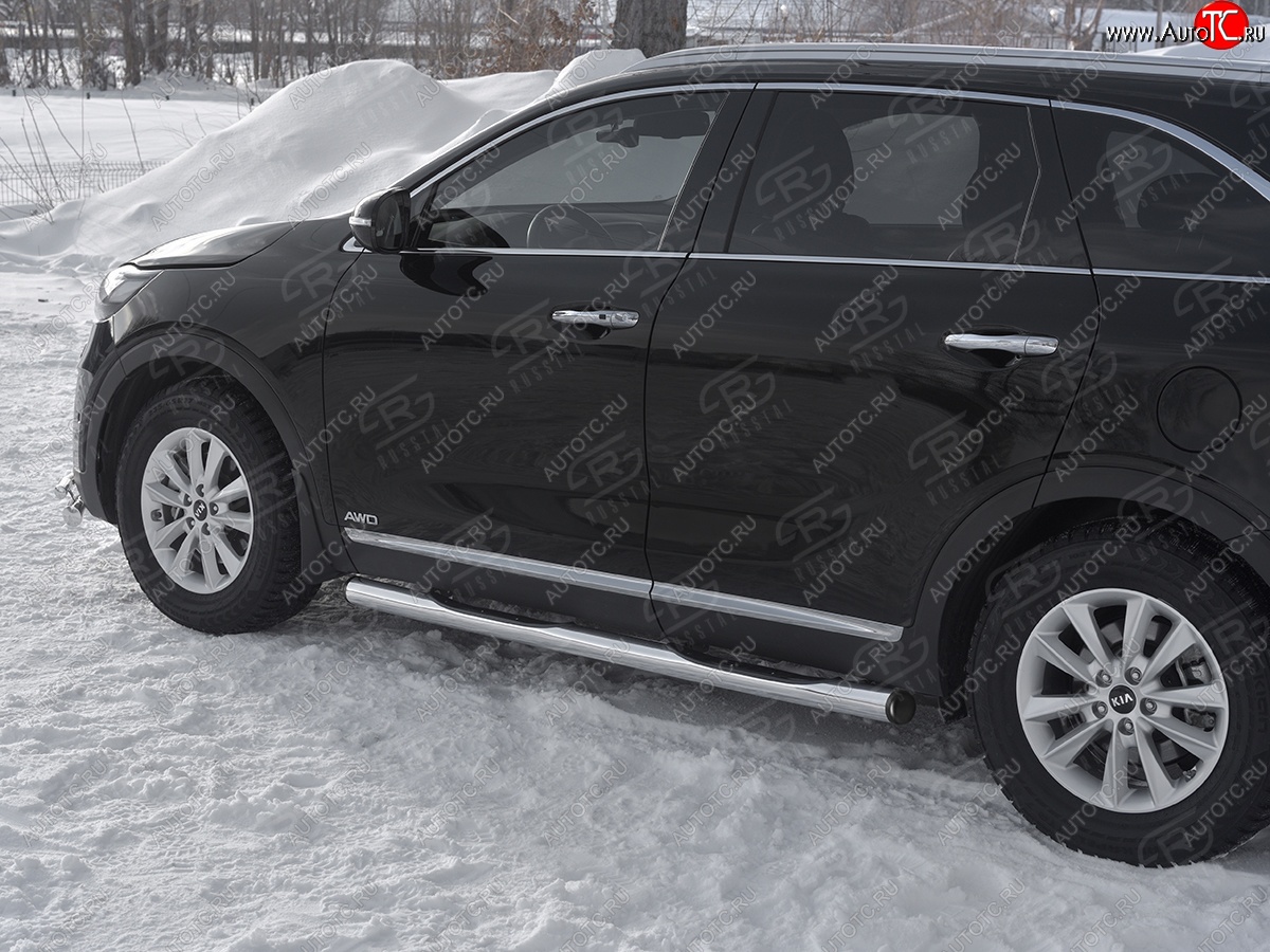 22 549 р. Защита порогов (Ø76 мм с проступью, нержавейка) SLITKOFF  KIA Sorento  UM/Prime (2018-2020) рестайлинг (С пластиковыми заглушками на торцах)  с доставкой в г. Чебоксары