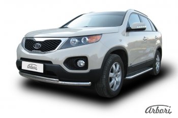 17 099 р. Защита переднего бампера Arbori (нержавейка, 2 трубы d57 и 42 mm) KIA Sorento XM дорестайлинг (2009-2012)  с доставкой в г. Чебоксары. Увеличить фотографию 2