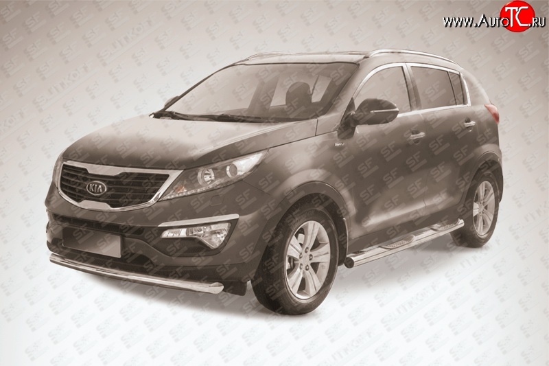 13 599 р. Одинарная защита переднего бампера диаметром 76 мм Slitkoff  KIA Sportage  3 SL (2010-2014) дорестайлинг (Нержавейка, Полированная)  с доставкой в г. Чебоксары