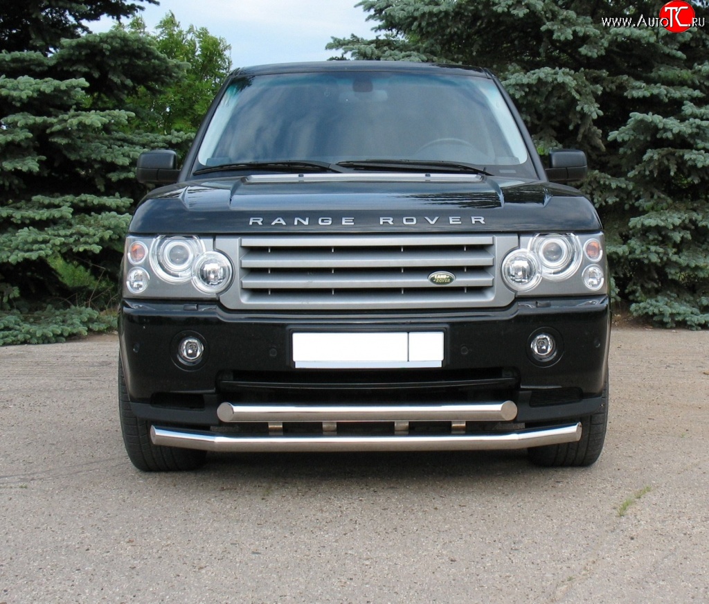 27 499 р. Защита переднего бампера (2 трубыØ76 мм, нержавейка) SLITKOFF Land Rover Range Rover 3 L322 дорестайлинг (2002-2006)  с доставкой в г. Чебоксары