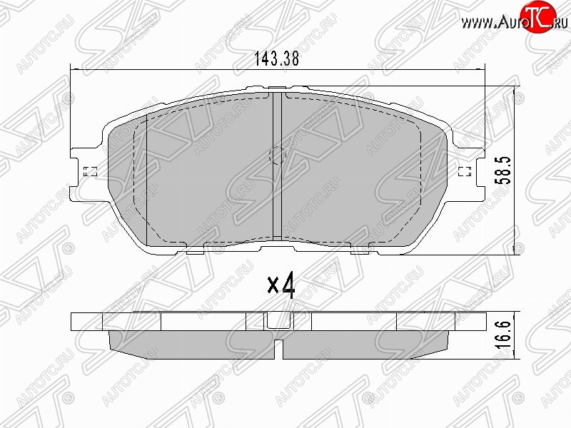 819 р. Комплект тормозных колодок SAT (передние, 143,38*58.5*16.6 мм) Toyota Sienna XL20 дорестайлинг (2003-2006)  с доставкой в г. Чебоксары
