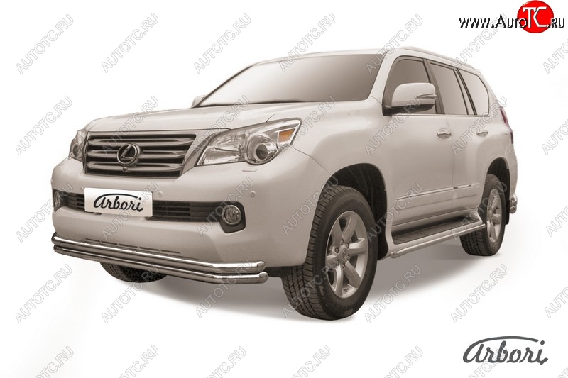 16 919 р. Защита переднего бампера Arbori (нержавейка, 2 трубы d57 и 57 mm) Lexus GX460 J150 дорестайлинг (2009-2013)  с доставкой в г. Чебоксары