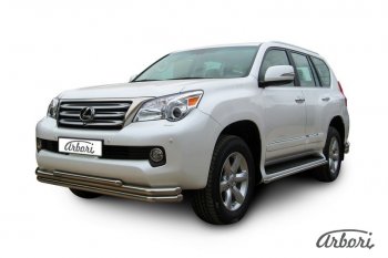 19 349 р. Защита переднего бампера Arbori (нержавейка, 3 трубы d57, 57 и 42 mm) Lexus GX460 J150 дорестайлинг (2009-2013)  с доставкой в г. Чебоксары. Увеличить фотографию 2
