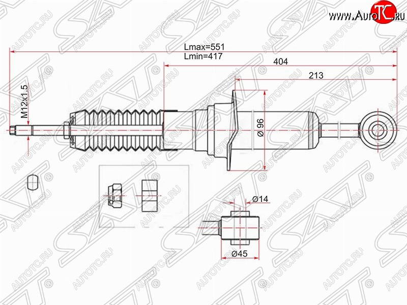 2 099 р. Амортизатор передний SAT (установка на левую или правую сторону)  Lexus GX470  J120 (2002-2007), Toyota Hilux Surf  N210 (2002-2005), Toyota Land Cruiser Prado  J120 (2002-2009)  с доставкой в г. Чебоксары