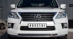 Защита переднего бампера (2 трубыØ76 и 42 мм, нержавейка) SLITKOFF Lexus LX570  J200 (2007-2012) дорестайлинг