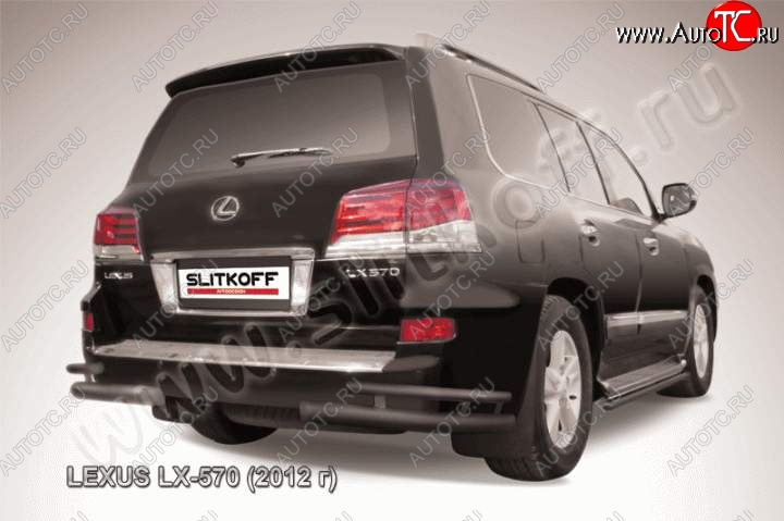 15 649 р. Защита заднего бампера из уголков d76+d42 Slitkoff (двойные)  Lexus LX570  J200 (2012-2015) 1-ый рестайлинг (Цвет: серебристый)  с доставкой в г. Чебоксары