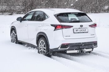 17 449 р. Фаркоп Petroil Tuning (съемный квадрат, с нержавеющей пластиной, под 1 выхлопную трубу) Lexus NX200 Z10 дорестайлинг (2014-2017) (Без заглушки приемного отверстия Шара)  с доставкой в г. Чебоксары. Увеличить фотографию 4
