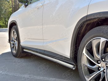 Защита порогов (Ø63 мм, нержавейка, кроме F-sport) SLITKOFF Lexus RX350L  AL20 (2017-2022) дорестайлинг, рестайлинг (Металлические торцы под 90°)
