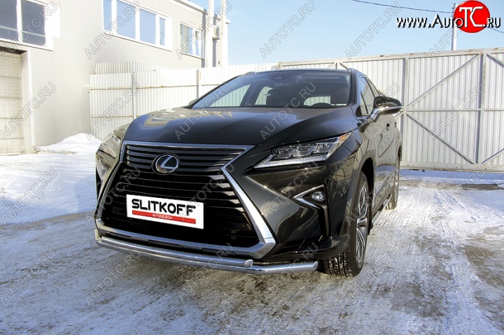 18 999 р. Двойная защита переднего бампера из труб диаметром 57 и 42 мм Slitkoff Lexus RX350 AL20 дорестайлинг (2015-2019) (Нержавейка, Полированная)  с доставкой в г. Чебоксары