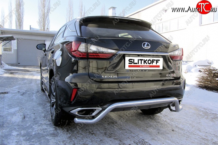 14 549 р. Защита заднего бампера из изогнутой трубы диаметром 57 мм Slitkoff Lexus RX350 AL20 дорестайлинг (2015-2019) (Нержавейка, Полированная)  с доставкой в г. Чебоксары