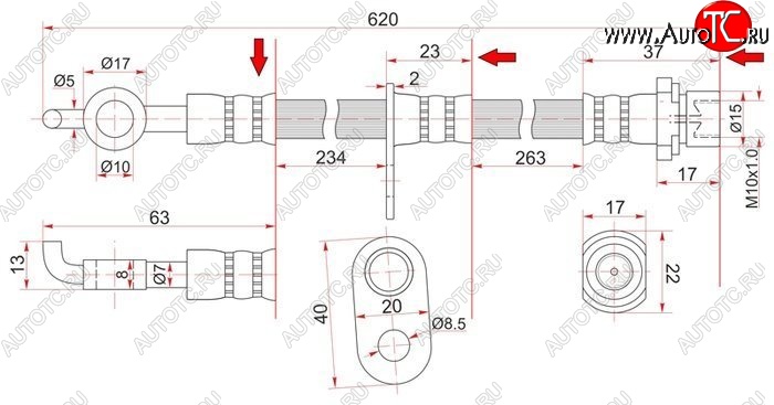 559 р. Тормозной шланг SAT (передний, левый, пр-во Таиланд) Toyota Allion T240 седан дорестайлинг (2001-2004)  с доставкой в г. Чебоксары