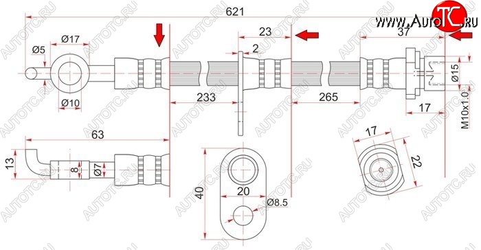 559 р. Тормозной шланг SAT (передний, правый, пр-во Таиланд) Toyota Isis XM10 дорестайлинг (2004-2007)  с доставкой в г. Чебоксары