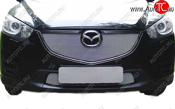 1 349 р. Защитная сетка радиатора Russtal  Mazda CX-5  KE (2015-2017) рестайлинг (Верхняя чёрная)  с доставкой в г. Чебоксары