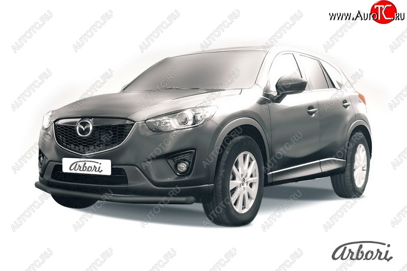 7 019 р. Защита переднего бампера Arbori (черная, 1 труба d57 mm). Mazda CX-5 KE рестайлинг (2015-2017)  с доставкой в г. Чебоксары