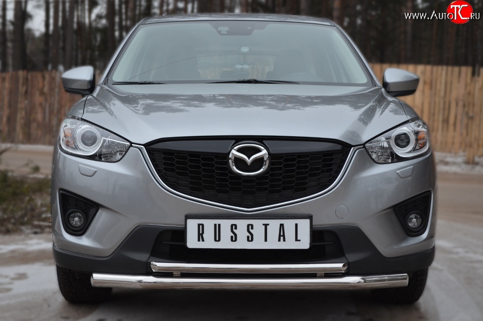 16 849 р. Защита переднего бампера (2 трубыØ63 и 42 мм, нержавейка) SLITKOFF Mazda CX-5 KE рестайлинг (2015-2017)  с доставкой в г. Чебоксары