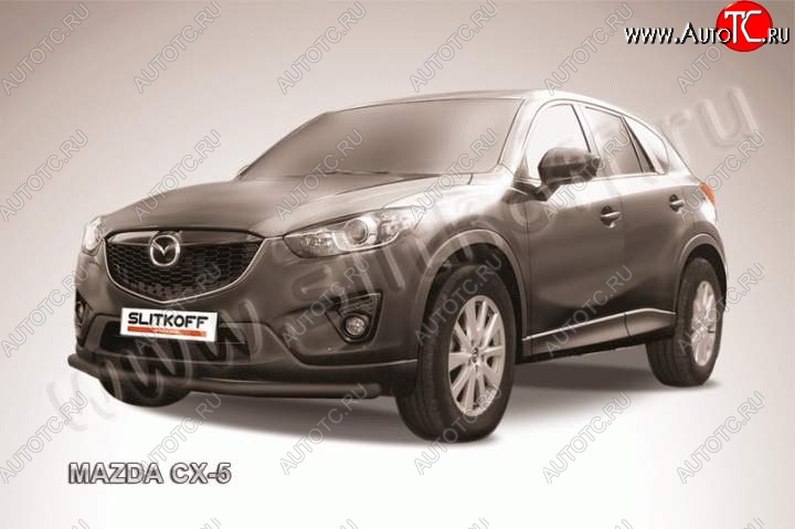 9 449 р. Защита переднего бампер Slitkoff Mazda CX-5 KE рестайлинг (2015-2017) (Цвет: серебристый)  с доставкой в г. Чебоксары