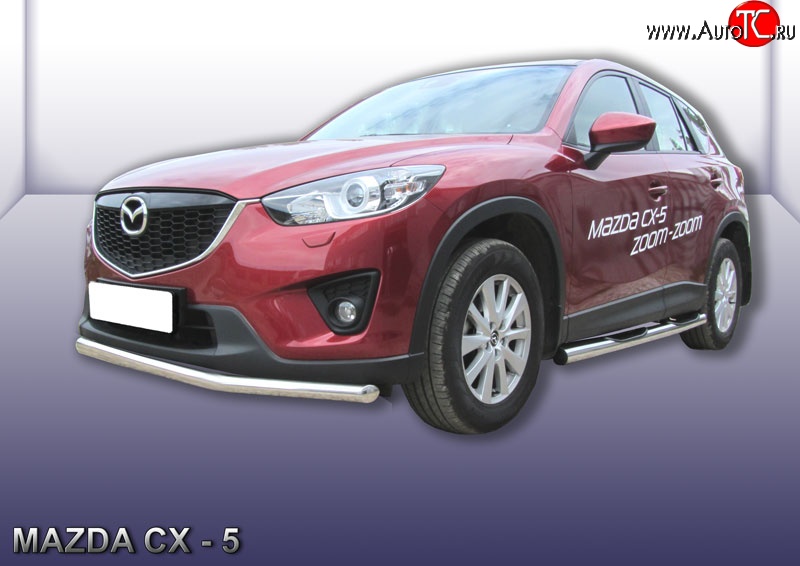 13 499 р. Одинарная защита переднего бампера из трубы диаметром 57 мм Slitkoff  Mazda CX-5  KE (2011-2017) дорестайлинг, рестайлинг (Нержавейка, Полированная)  с доставкой в г. Чебоксары