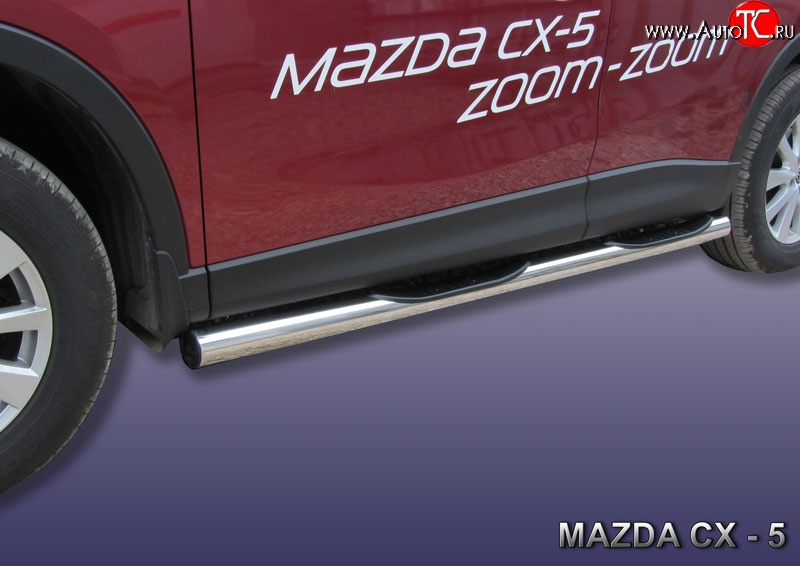 19 399 р. Защита порогов из трубы d76 мм с пластиковыми вставками для ног Slitkoff  Mazda CX-5  KE (2011-2017) дорестайлинг, рестайлинг (Нержавейка, Полированная)  с доставкой в г. Чебоксары
