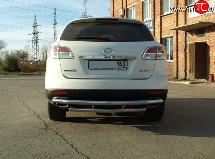 12 699 р. Двойная защита заднего бампера d63.5 мм Металл Дизайн  Mazda CX-9  TB (2007-2009) дорестайлинг (полированная нержавейка)  с доставкой в г. Чебоксары