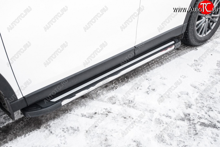11 299 р. Алюминиевые пороги для ног Slitkoff (Luxe)  Mazda CX-5  KF (2016-2025) (Чёрные)  с доставкой в г. Чебоксары
