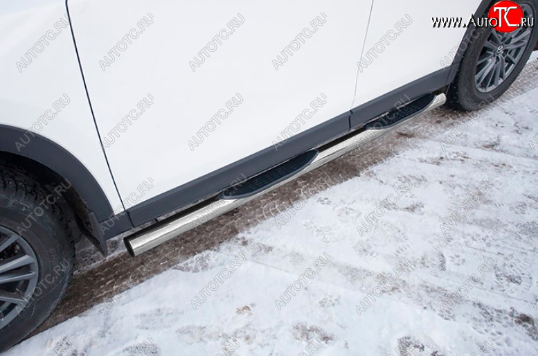 5 599 р. Защита порогов Slitkoff (Ø 76 мм, с проступями)  Mazda CX-5  KF (2016-2025) (Сталь с полимерным покрытием. Цвет: серебристый)  с доставкой в г. Чебоксары