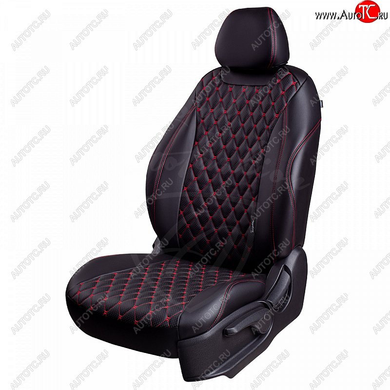 13 949 р. Чехлы для сидений Lord Autofashion Байрон (экокожа, раздельная спинка 40/20/40, подлокотник, 3 Г-образных подголовника) Mazda CX-5 KF (2016-2025) (Черный, вставка черная, строчка красная)  с доставкой в г. Чебоксары