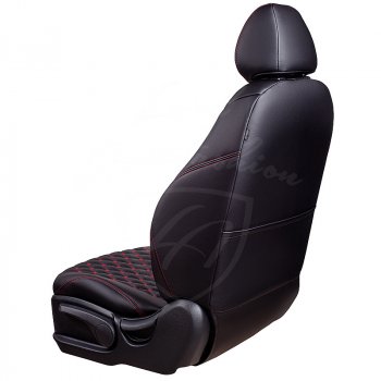 13 949 р. Чехлы для сидений Lord Autofashion Байрон (экокожа, раздельная спинка 40/20/40, подлокотник, 3 Г-образных подголовника) Mazda CX-5 KF (2016-2025) (Черный, вставка черная, строчка красная)  с доставкой в г. Чебоксары. Увеличить фотографию 2
