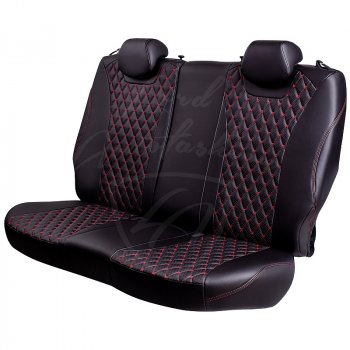 13 949 р. Чехлы для сидений Lord Autofashion Байрон (экокожа, раздельная спинка 40/20/40, подлокотник, 3 Г-образных подголовника) Mazda CX-5 KF (2016-2025) (Черный, вставка черная, строчка красная)  с доставкой в г. Чебоксары. Увеличить фотографию 4