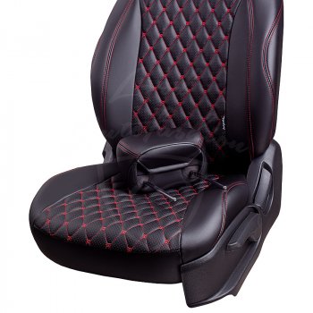 13 949 р. Чехлы для сидений Lord Autofashion Байрон (экокожа, раздельная спинка 40/20/40, подлокотник, 3 Г-образных подголовника) Mazda CX-5 KF (2016-2025) (Черный, вставка черная, строчка красная)  с доставкой в г. Чебоксары. Увеличить фотографию 5