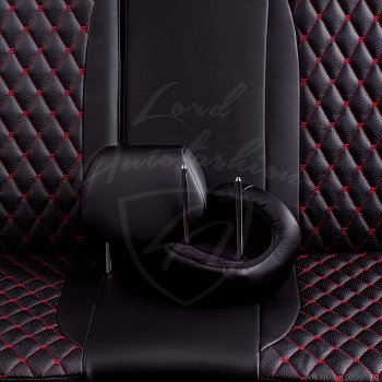 13 949 р. Чехлы для сидений Lord Autofashion Байрон (экокожа, раздельная спинка 40/20/40, подлокотник, 3 Г-образных подголовника) Mazda CX-5 KF (2016-2025) (Черный, вставка черная, строчка красная)  с доставкой в г. Чебоксары. Увеличить фотографию 6