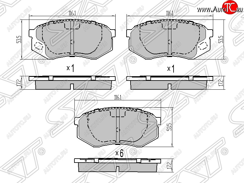 1 339 р. Колодки тормозные SAT (передние) Mitsubishi centre typ 6 (1993-2002)  с доставкой в г. Чебоксары