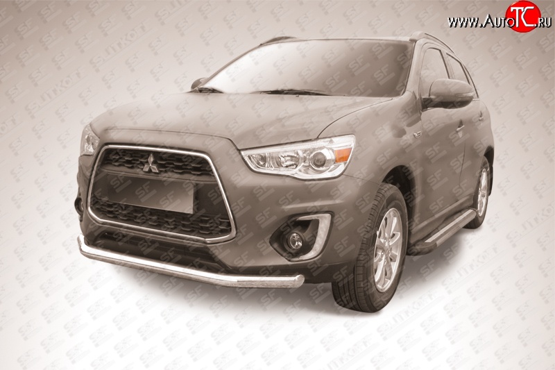 14 849 р. Одинарная защита переднего бампера диаметром 76 мм Slitkoff  Mitsubishi ASX (2013-2016) 1-ый рестайлинг (Цвет: нержавеющая полированная сталь)  с доставкой в г. Чебоксары