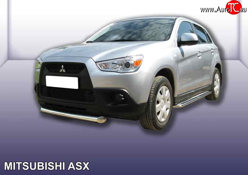 14 399 р. Защита переднего бампера из короткой трубы диаметром 76 мм Slitkoff  Mitsubishi ASX (2010-2012) дорестайлинг (Нержавейка, Полированная)  с доставкой в г. Чебоксары