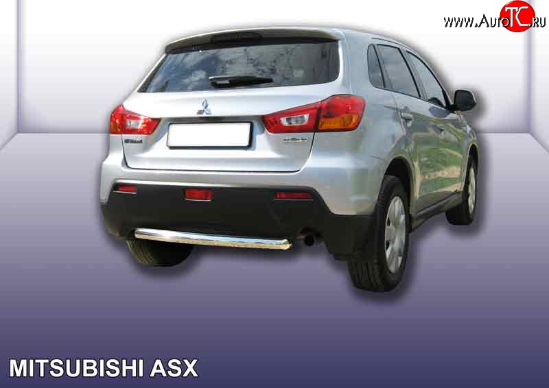 10 849 р. Защита заднего бампера из короткой трубы диаметром 57 мм Slitkoff Mitsubishi ASX дорестайлинг (2010-2012) (Нержавейка, Полированная)  с доставкой в г. Чебоксары