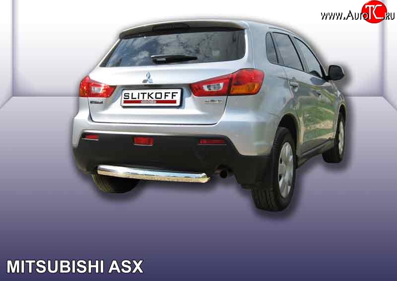 12 999 р. Защита заднего бампера из короткой трубы диаметром 76 мм Slitkoff Mitsubishi ASX дорестайлинг (2010-2012) (Нержавейка, Полированная)  с доставкой в г. Чебоксары