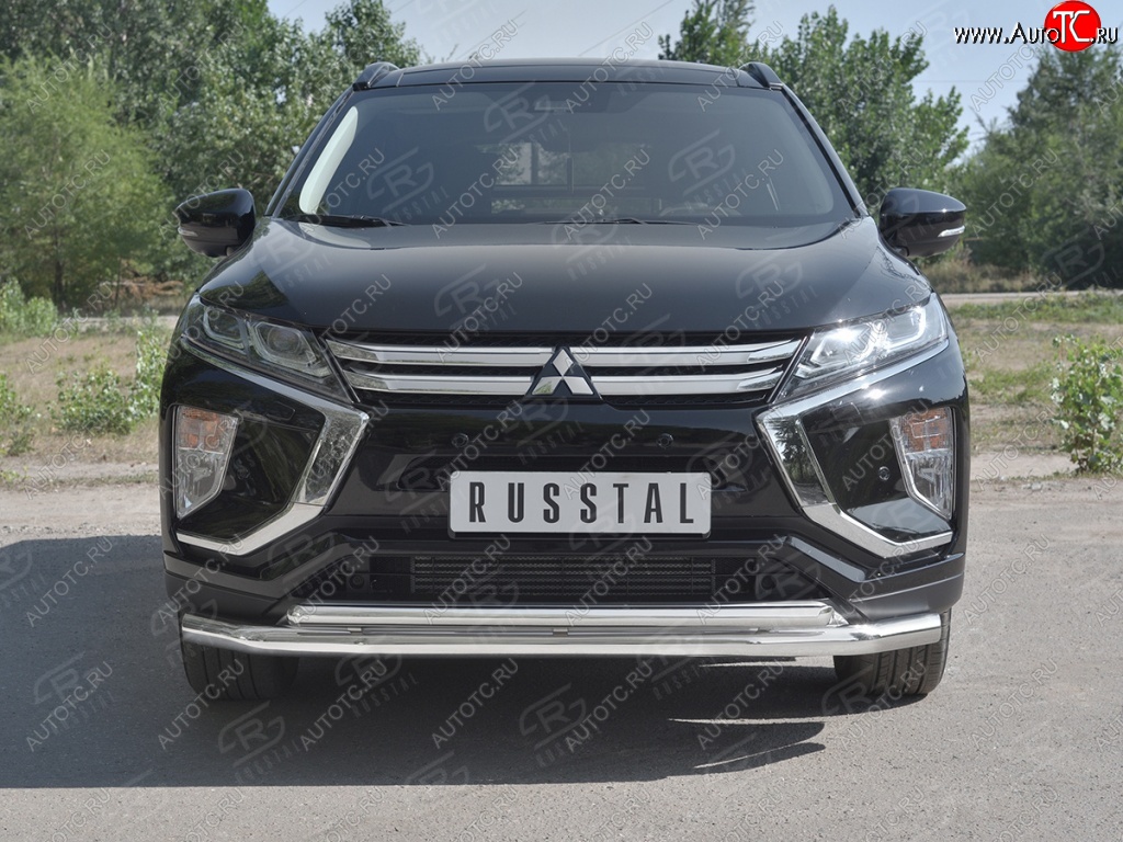 18 449 р. Защита переднего бампера (2 трубы Ø63 и 42 мм, нержавейка) SLITKOFF  Mitsubishi Eclipse Cross  GK (2017-2021) дорестайлинг  с доставкой в г. Чебоксары