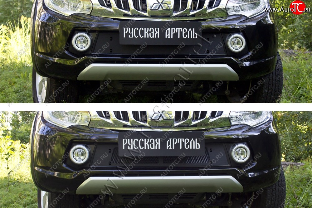 3 179 р. Зимняя заглушка решетки радиатора и переднего бампера RA  Mitsubishi L200  5 KK,KL (2015-2019) дорестайлинг (Поверхность шагрень)  с доставкой в г. Чебоксары