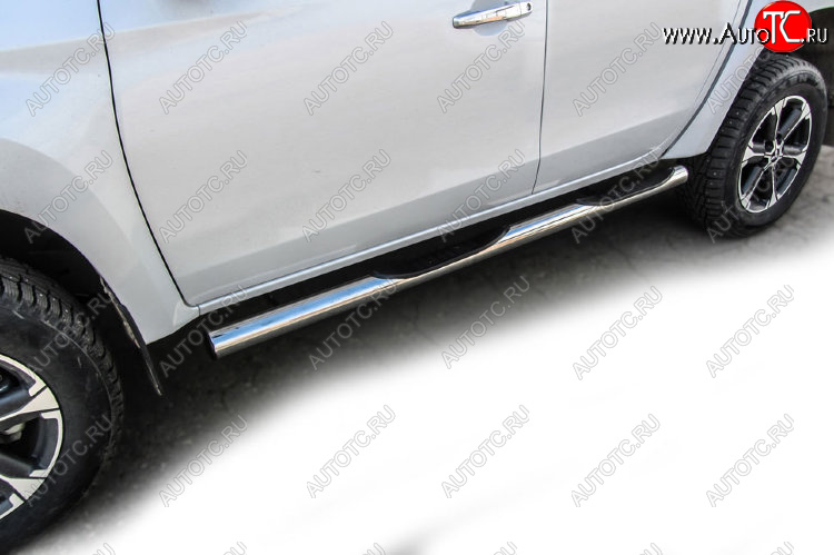 22 799 р. Защита порогов Slitkoff (Ø 76 мм, с проступями)  Mitsubishi L200  5 KK,KL (2015-2022) дорестайлинг, рестайлинг (Нержавеющая сталь)  с доставкой в г. Чебоксары
