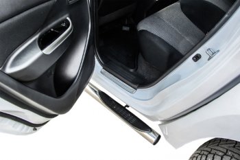 22 799 р. Защита порогов Slitkoff (Ø 76 мм, с проступями)  Mitsubishi L200  5 KK,KL (2015-2022) дорестайлинг, рестайлинг (Нержавеющая сталь)  с доставкой в г. Чебоксары. Увеличить фотографию 3