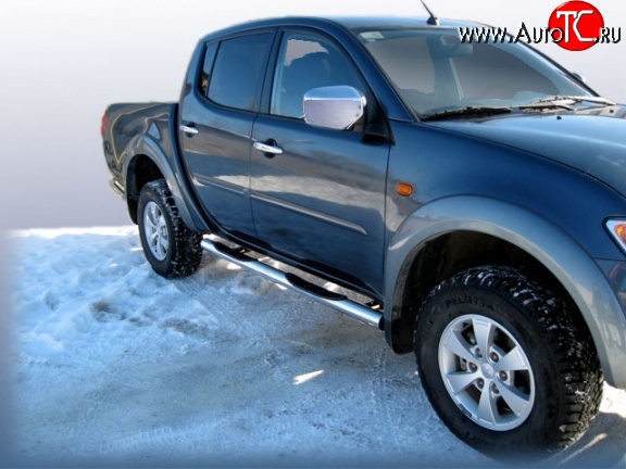 17 699 р. Защита порогов из трубы d76 мм с пластиковыми вставками для ног Slitkoff  Mitsubishi L200 ( 4,  5 KK,KL) (2006-2022)  дорестайлинг, рестайлинг (Нержавейка, Полированная)  с доставкой в г. Чебоксары