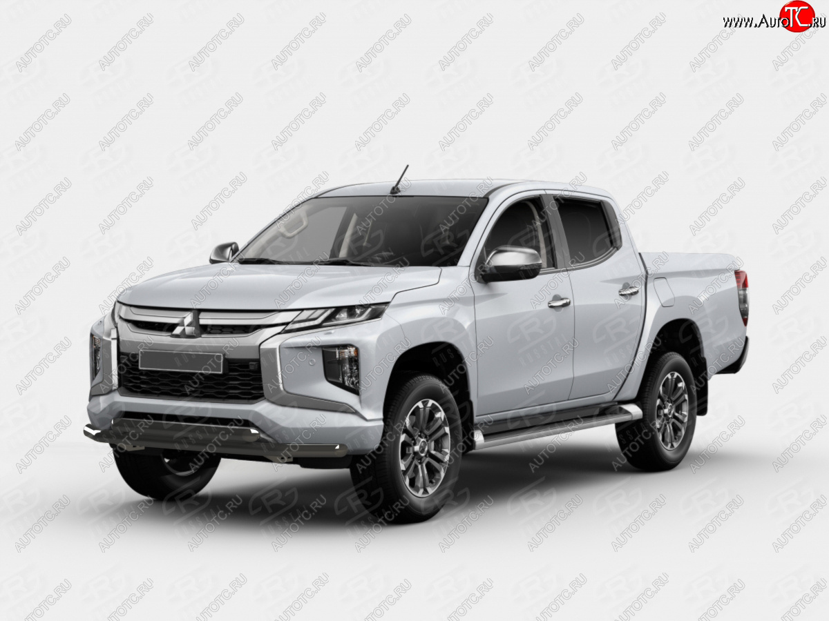 16 499 р. Защита переднего бампера (2 трубы Ø63 и 42 мм) SLITKOFF  Mitsubishi L200  5 KK,KL (2018-2022) рестайлинг (нержавейка с полимерным покрытием, черный)  с доставкой в г. Чебоксары