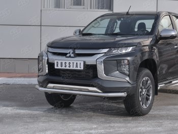 18 599 р. Защита переднего бампера (Ø 63 мм, нержавейка) SLITKOFF  Mitsubishi L200  5 KK,KL (2018-2022) рестайлинг  с доставкой в г. Чебоксары. Увеличить фотографию 2