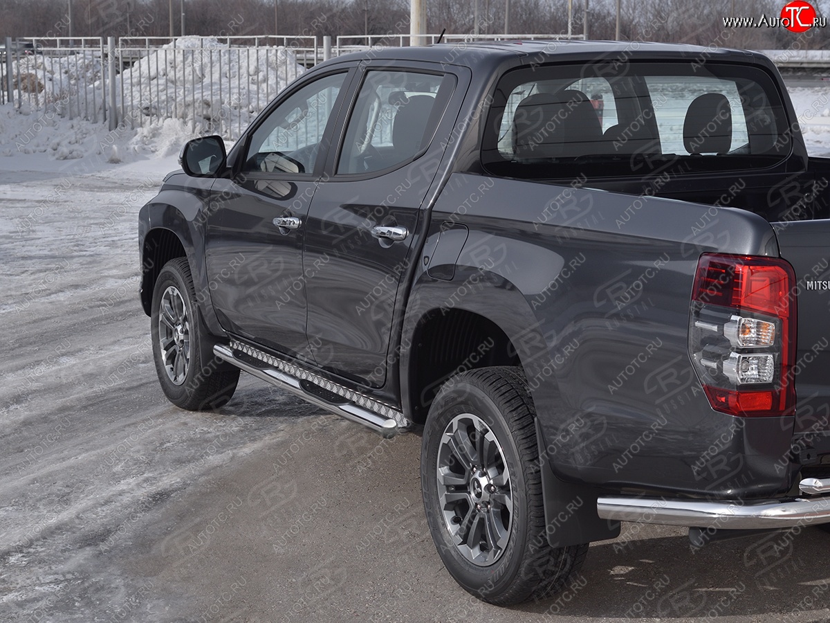 24 549 р. Защита порогов (Ø76 мм с проступью, нержавейка) SLITKOFF  Mitsubishi L200  5 KK,KL (2018-2022) рестайлинг (Металлические торцы под 90°)  с доставкой в г. Чебоксары