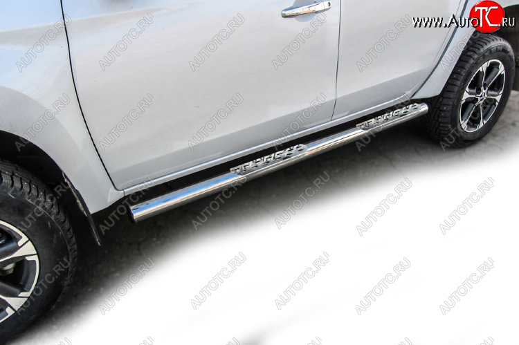 30 549 р. Защита порогов Slitkoff (Ø 76 мм, стальные ступеньки)  Mitsubishi L200  5 KK,KL (2018-2022) рестайлинг (Нержавеющая сталь)  с доставкой в г. Чебоксары