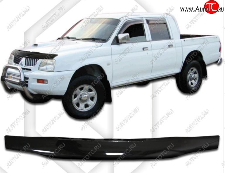 2 079 р. Дефлектор капота CA-Plastic Mitsubishi L200 3 K74T рестайлинг (2005-2006) (Classic черный, Без надписи)  с доставкой в г. Чебоксары