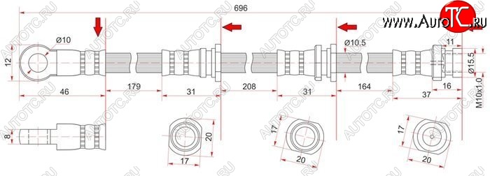659 р. Тормозной шланг SAT (передний, LH=RH, пр-во Таиланд) Mitsubishi Montero Sport PA дорестайлинг (1996-2000)  с доставкой в г. Чебоксары