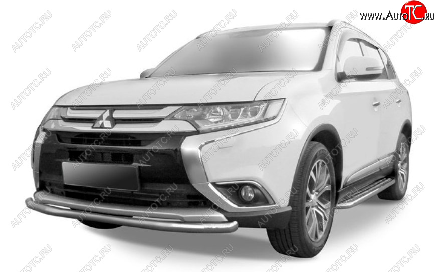 8 449 р. Защита переднего бампера Slitkoff (Ø 57 мм).  Mitsubishi Outlander  GF (2015-2018) 2-ой рестайлинг (Сталь с полимерным покрытием. Цвет: серебристый)  с доставкой в г. Чебоксары