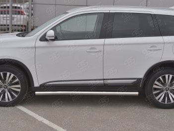 18 799 р. Защита порогов (Ø63 мм, нержавейка) SLITKOFF Mitsubishi Outlander GF 3-ий рестайлинг (2018-2022) (С пластиковыми заглушками на торцах)  с доставкой в г. Чебоксары. Увеличить фотографию 2