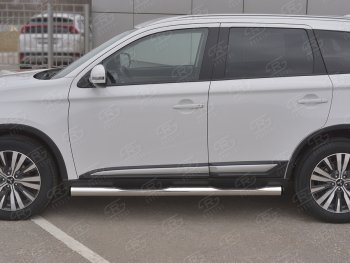 22 549 р. Защита порогов (Ø76 мм с проступью, нержавейка) SLITKOFF Mitsubishi Outlander GF 3-ий рестайлинг (2018-2022) (С пластиковыми заглушками на торцах)  с доставкой в г. Чебоксары. Увеличить фотографию 2